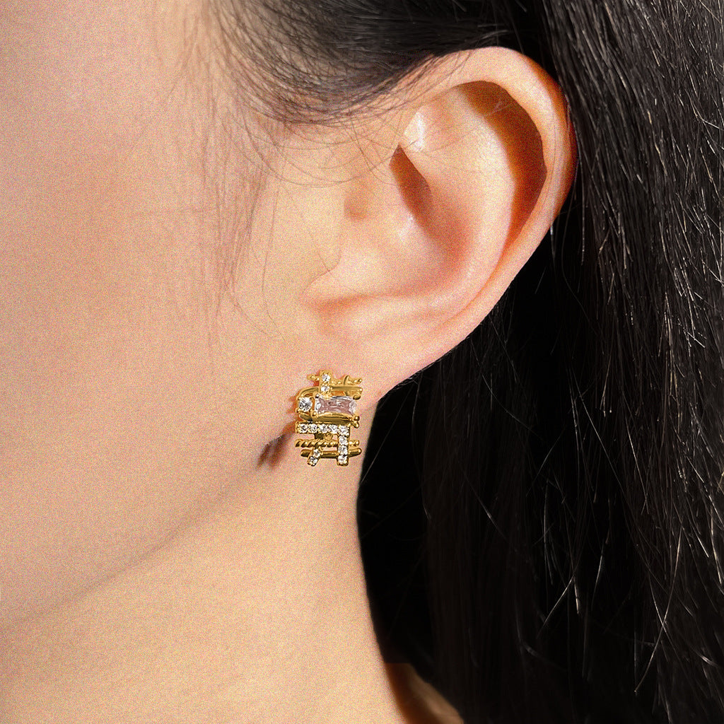 Monroe | Geometric Cubic Zirconia Gold Stud Earrings