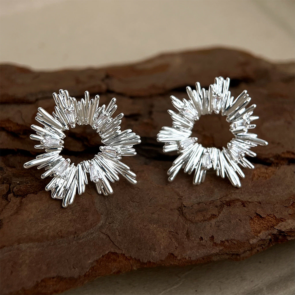 Helios | 18K Platinum Gold Plated Sunburst CZ Stud Earrings