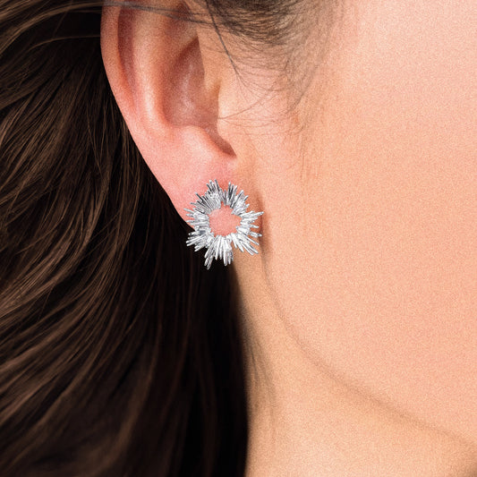 Helios | 18K Platinum Gold Plated Sunburst CZ Stud Earrings