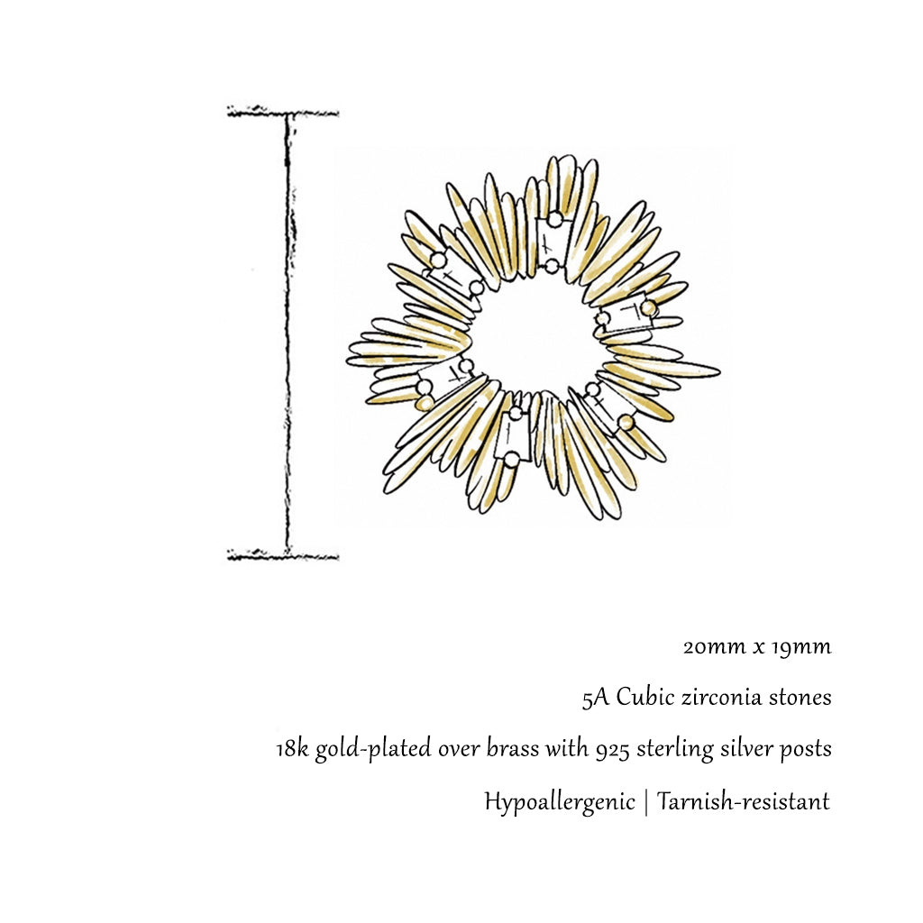Helios | 18K Platinum Gold Plated Sunburst CZ Stud Earrings