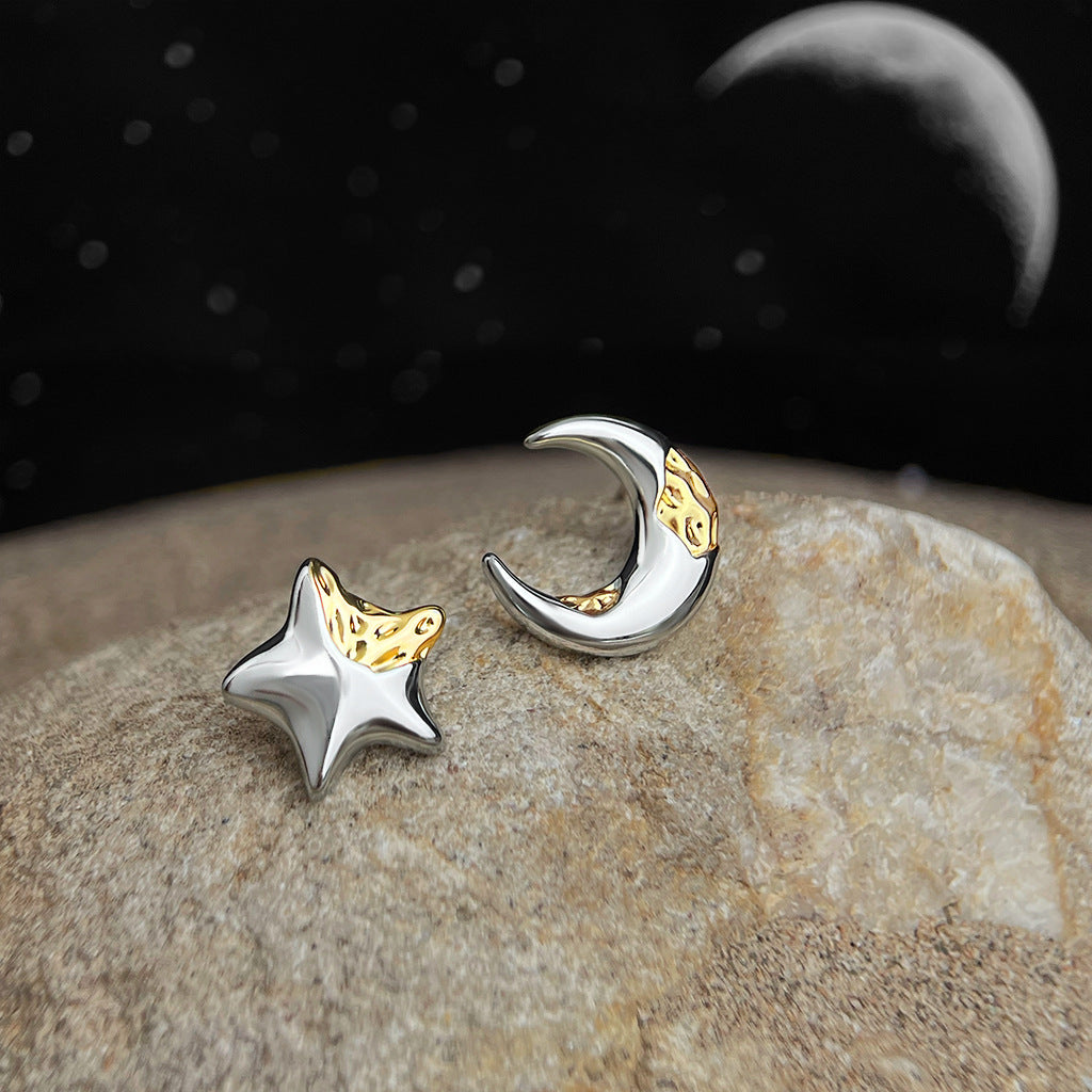 Astra | Star & Moon Two-Tone Mismatched Stud Earrings