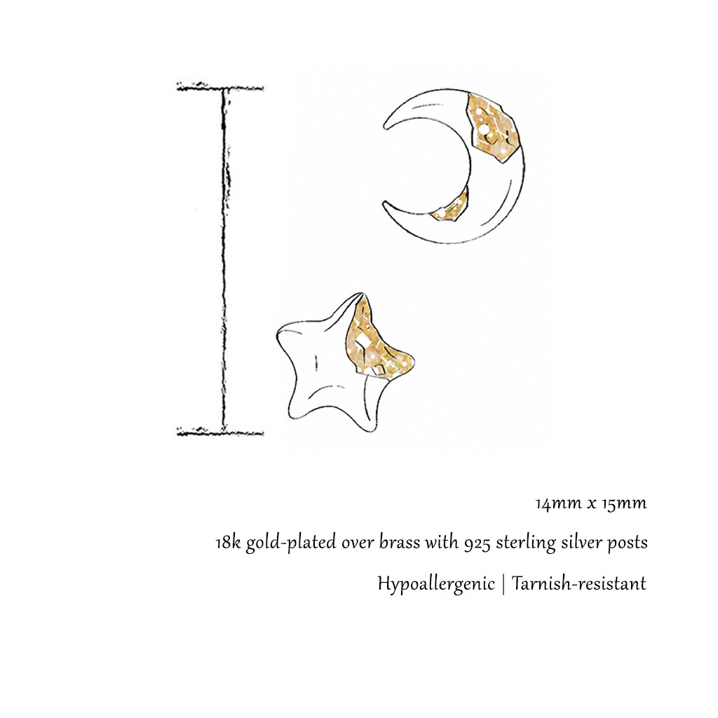 Astra | Star & Moon Two-Tone Mismatched Stud Earrings