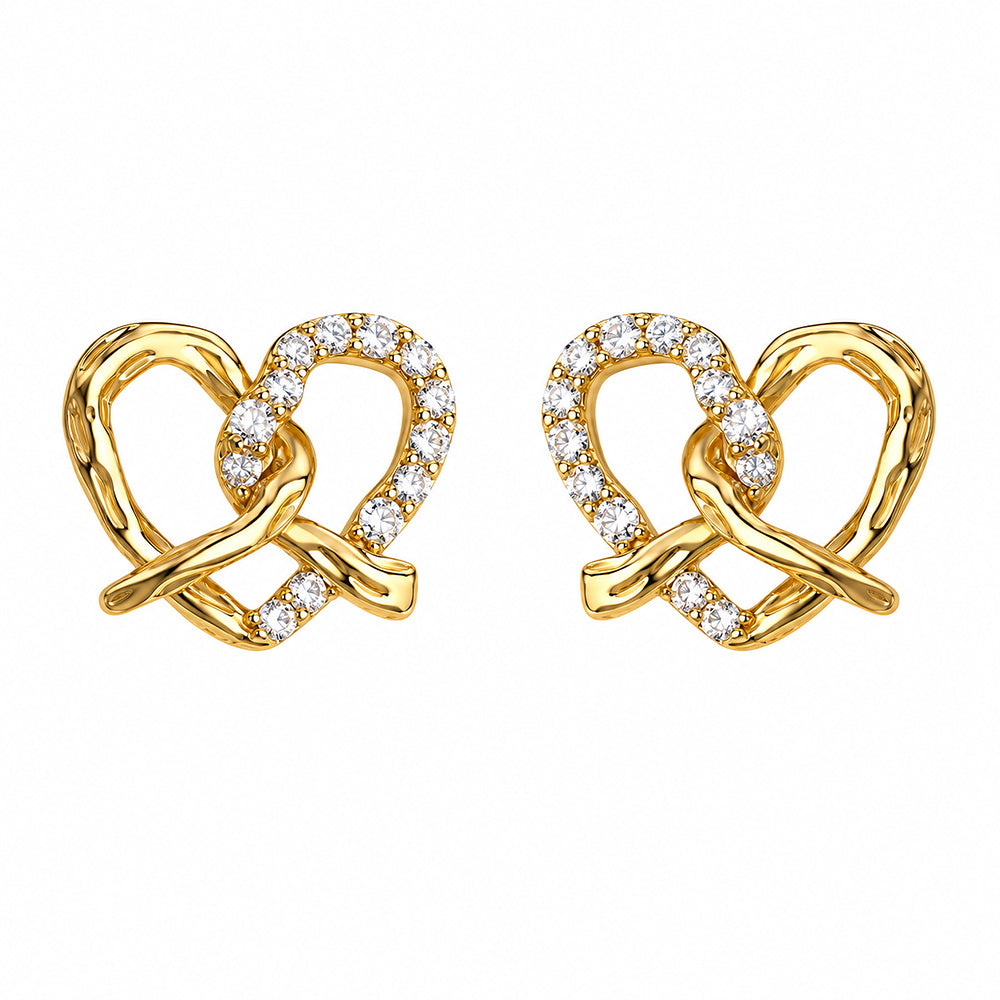 Monde | Gold Heart Stud Earrings with Cubic Zirconia