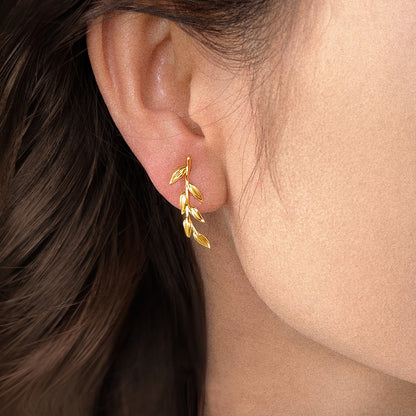 Avani | Gold Bird and Leaf Asymmetrical Stud Earrings