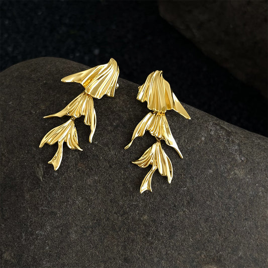 Noe | Gold Layered Leaf Drop Earrings