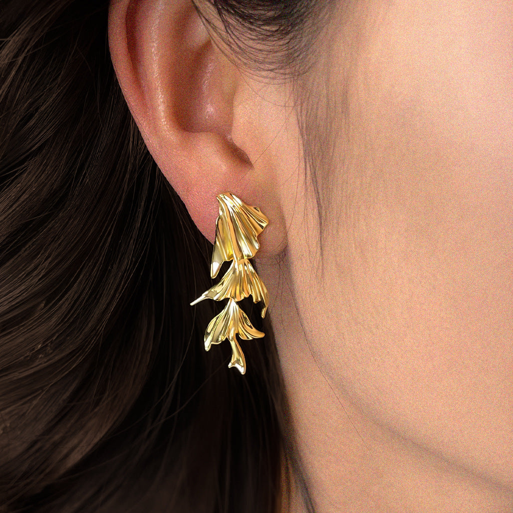 Noe | Gold Layered Leaf Drop Earrings