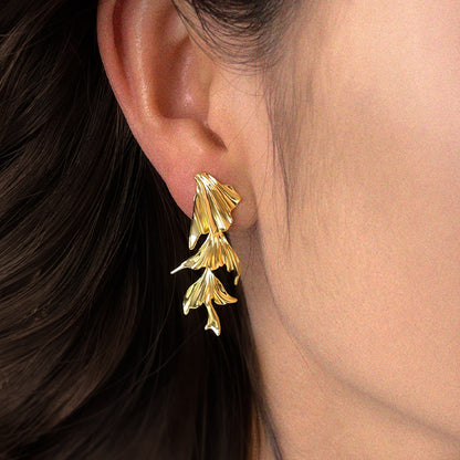 Noe | Gold Layered Leaf Drop Earrings