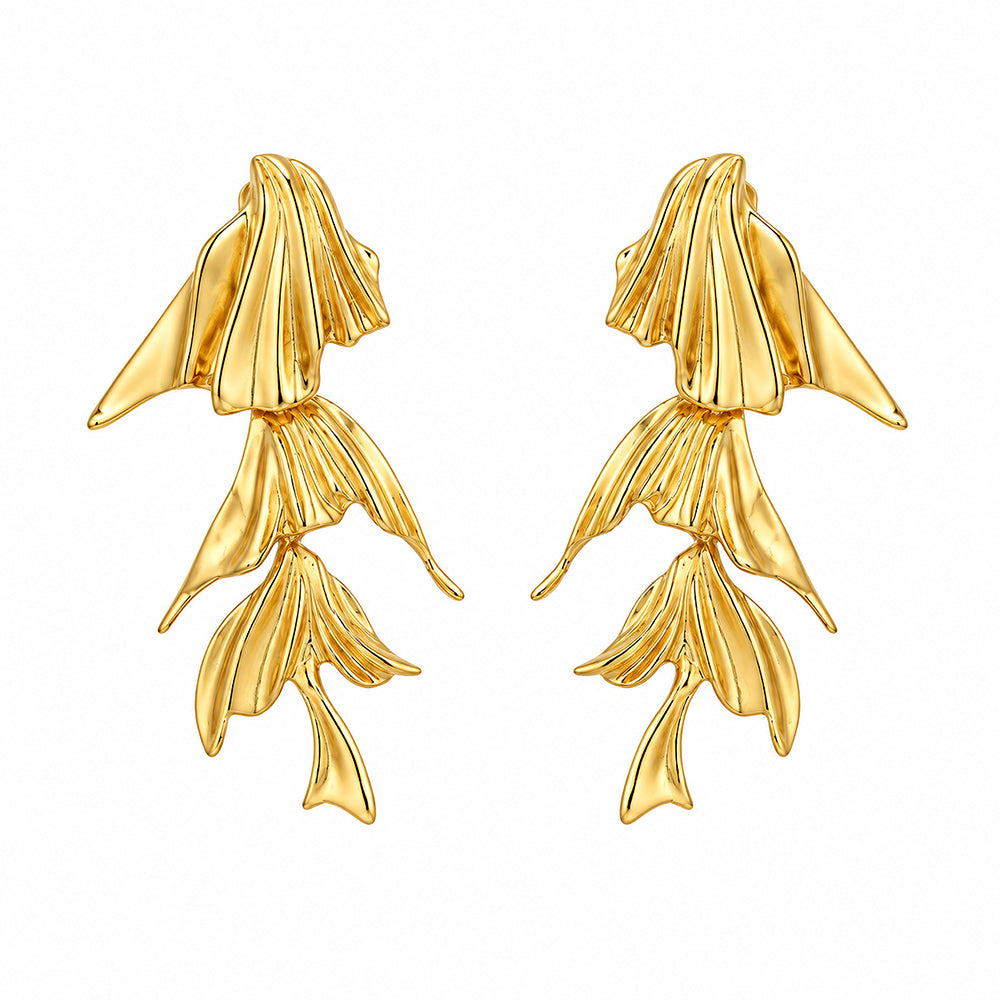 Noe | Gold Layered Leaf Drop Earrings