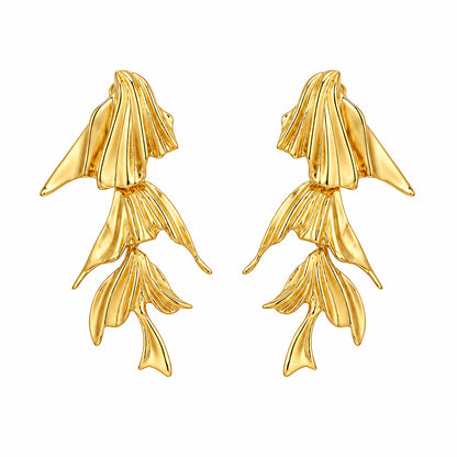 Noe | Gold Layered Leaf Drop Earrings