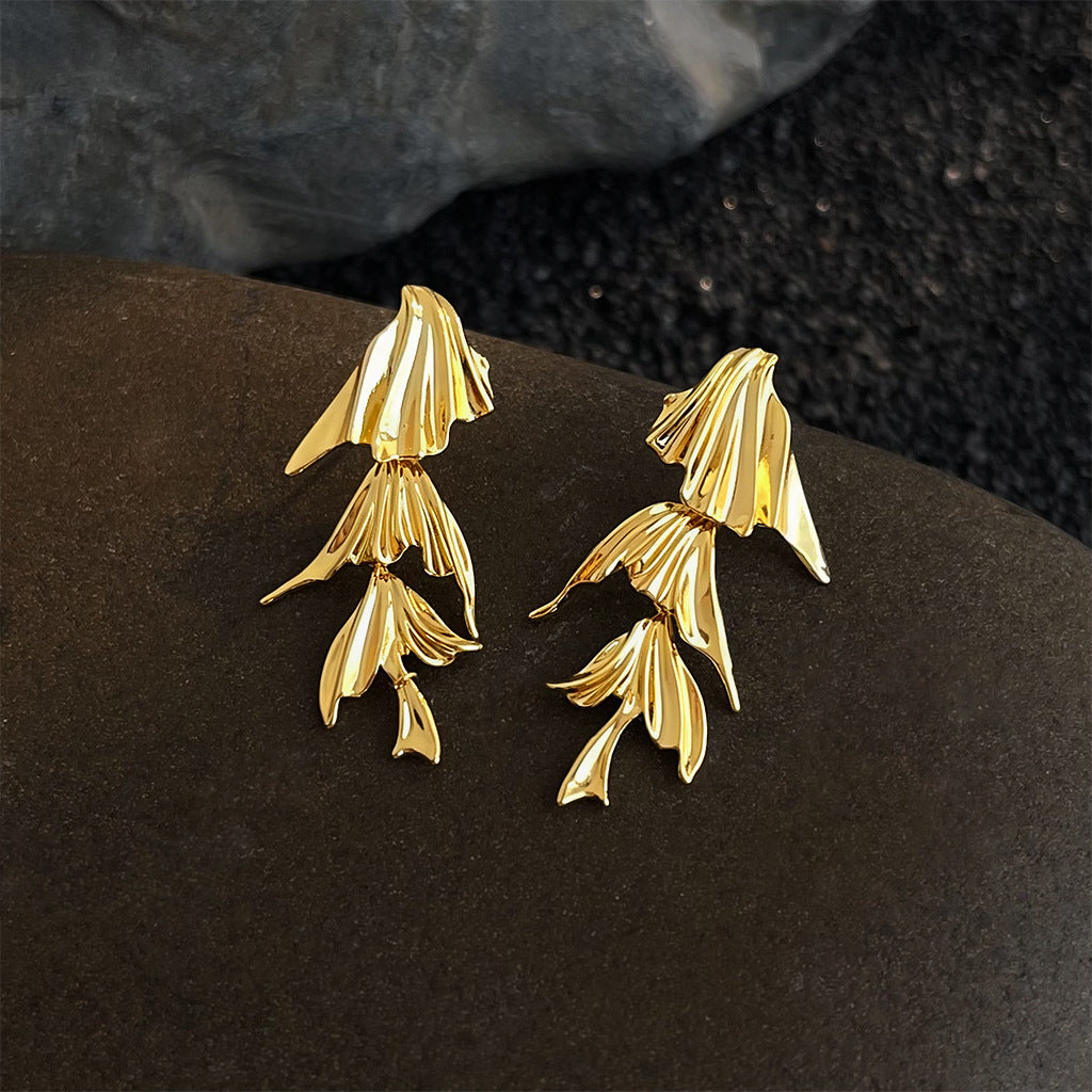 Noe | Gold Layered Leaf Drop Earrings
