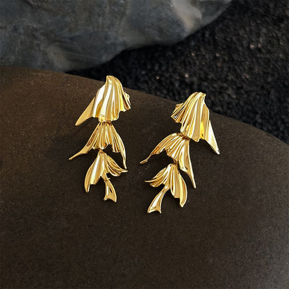 Noe | Gold Layered Leaf Drop Earrings