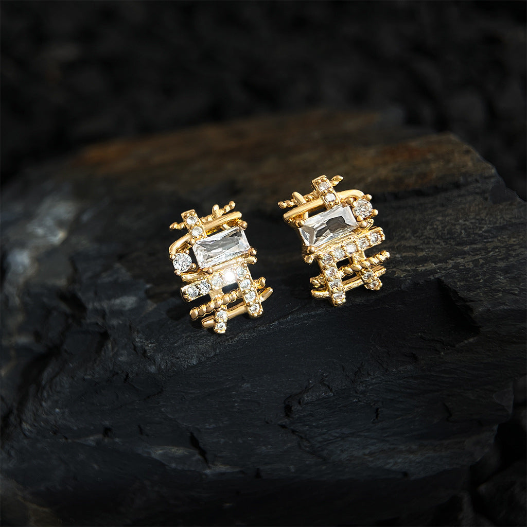 Monroe | Geometric Cubic Zirconia Gold Stud Earrings