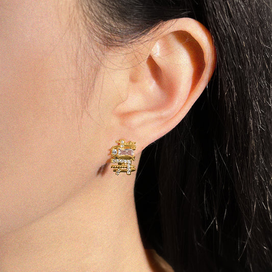 Monroe | Geometric Cubic Zirconia Gold Stud Earrings