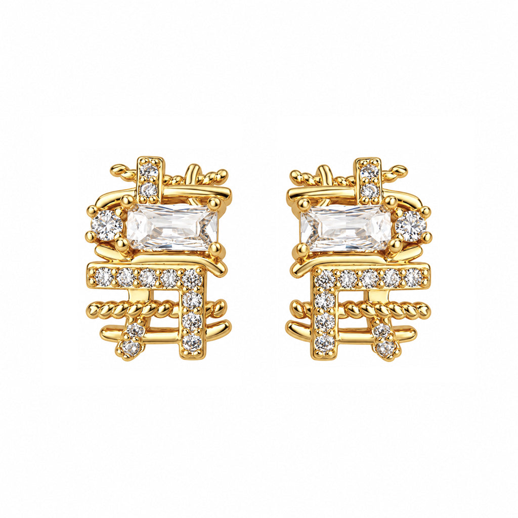 Monroe | Geometric Cubic Zirconia Gold Stud Earrings