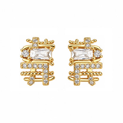Monroe | Geometric Cubic Zirconia Gold Stud Earrings