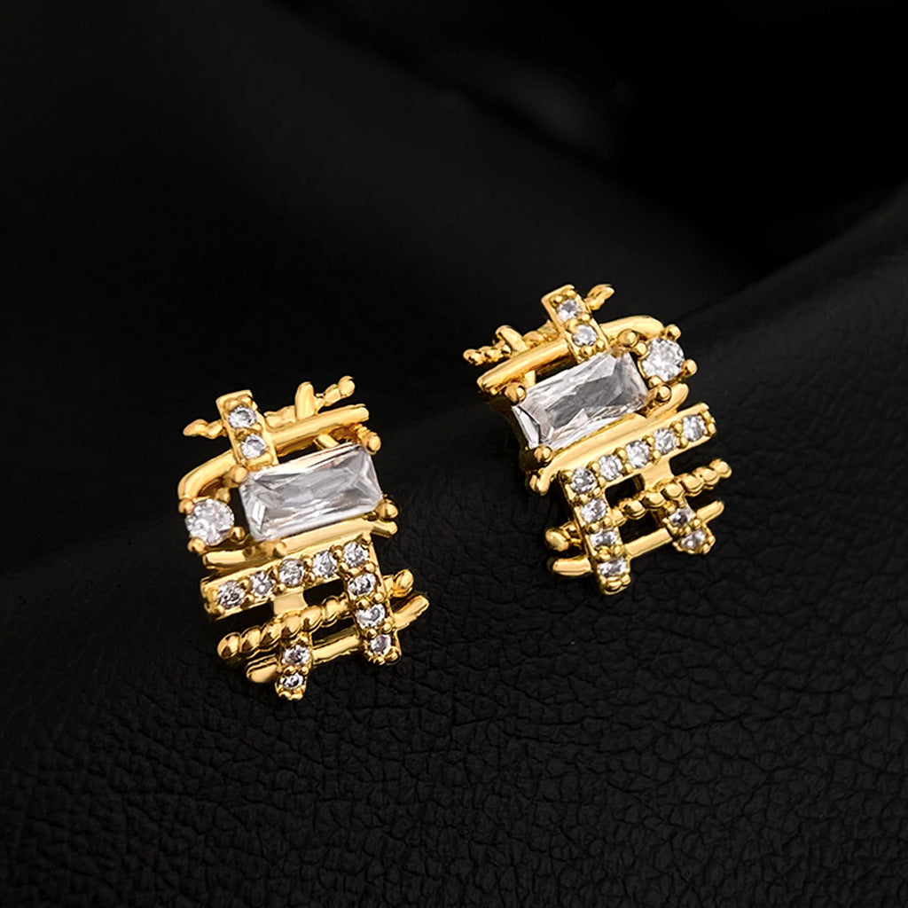 Monroe | Geometric Cubic Zirconia Gold Stud Earrings