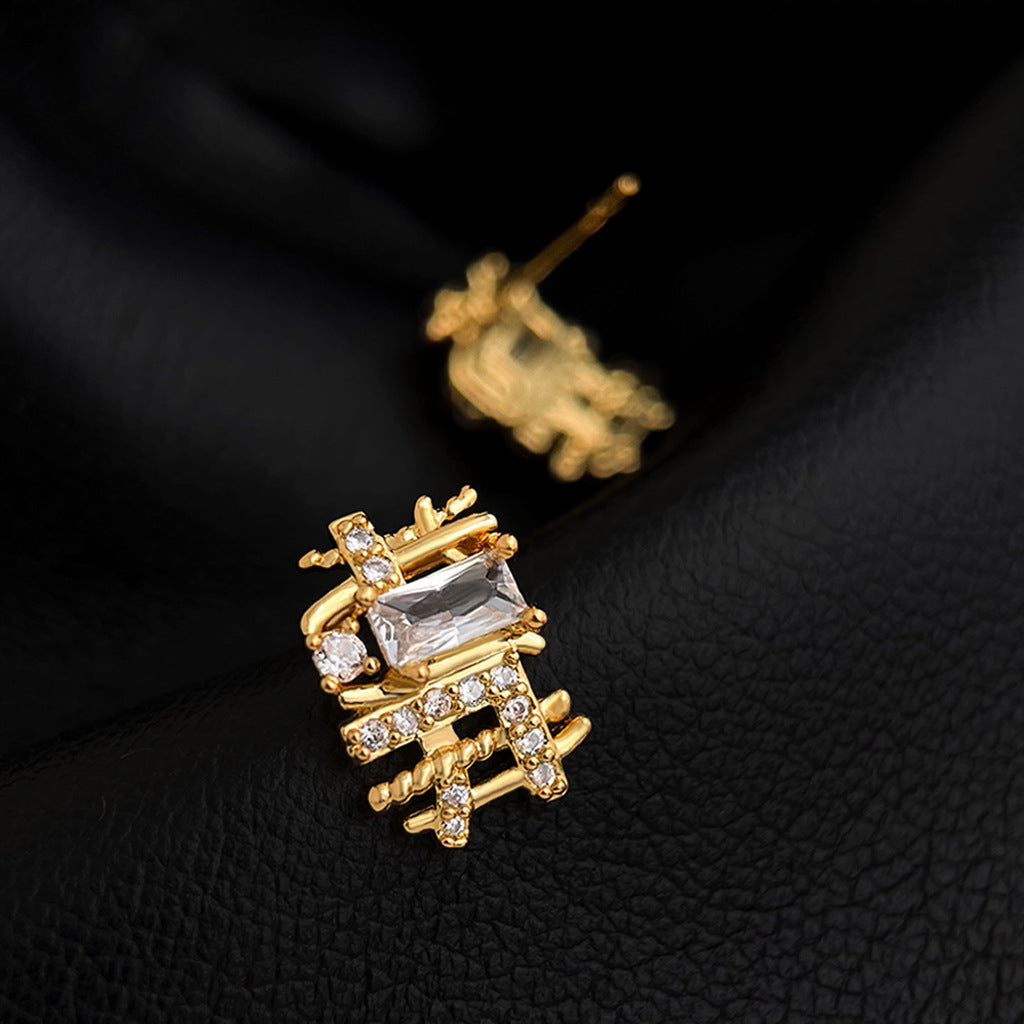 Monroe | Geometric Cubic Zirconia Gold Stud Earrings