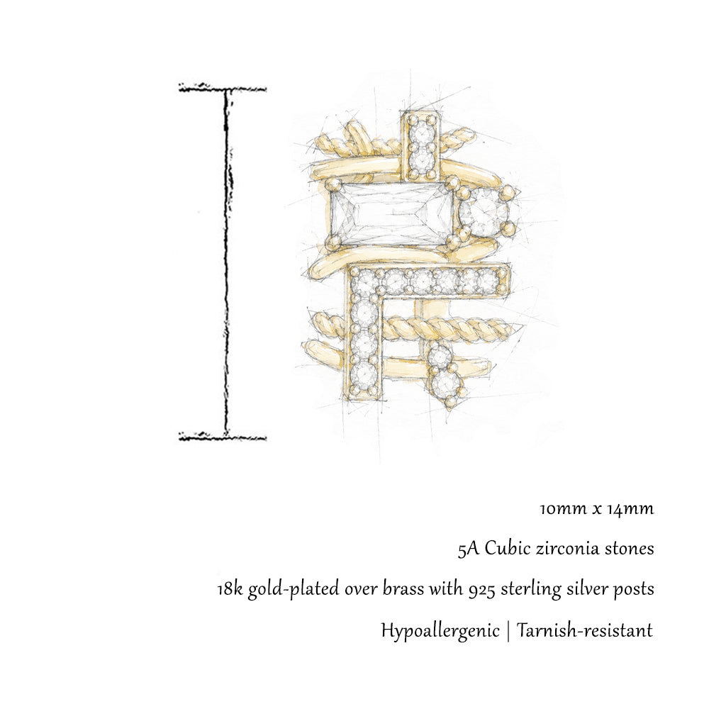 Monroe | Geometric Cubic Zirconia Gold Stud Earrings