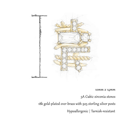 Monroe | Geometric Cubic Zirconia Gold Stud Earrings