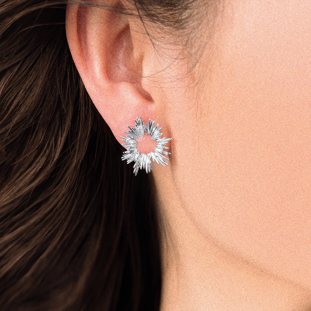 Helios | 18K Platinum Gold Plated Sunburst CZ Stud Earrings