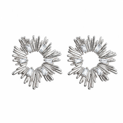 Helios | 18K Platinum Gold Plated Sunburst CZ Stud Earrings