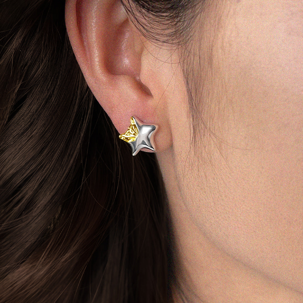 Astra | Star & Moon Two-Tone Mismatched Stud Earrings