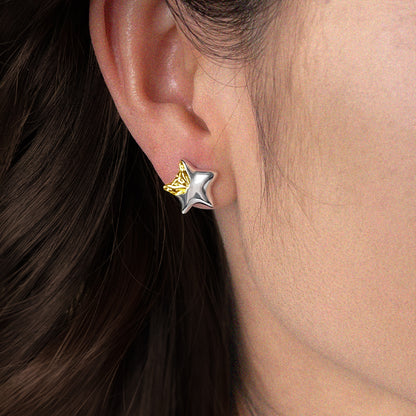 Astra | Star & Moon Two-Tone Mismatched Stud Earrings