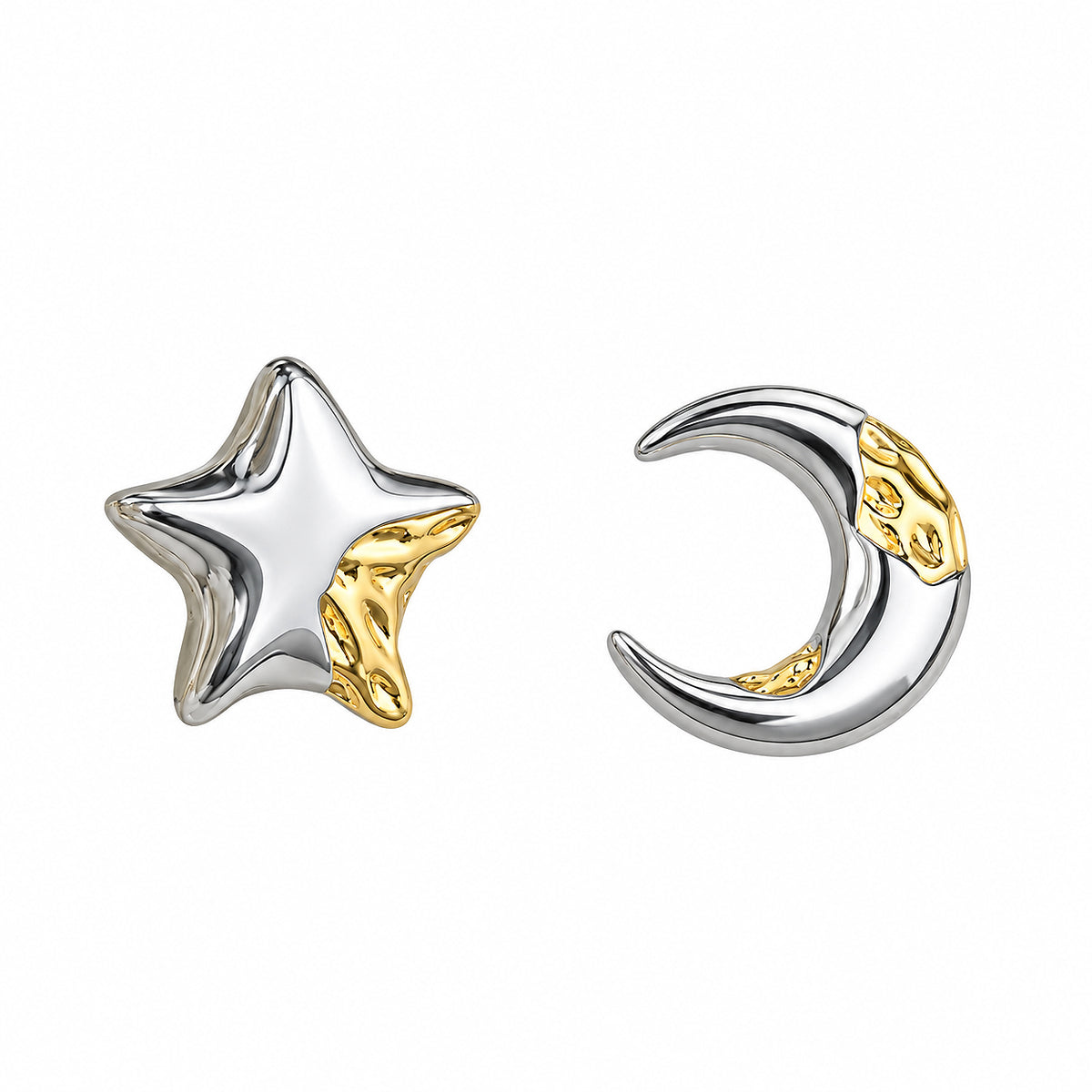 Astra | Star & Moon Two-Tone Mismatched Stud Earrings