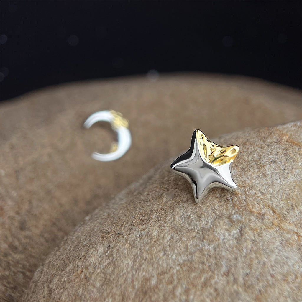 Astra | Star & Moon Two-Tone Mismatched Stud Earrings
