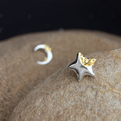 Astra | Star & Moon Two-Tone Mismatched Stud Earrings