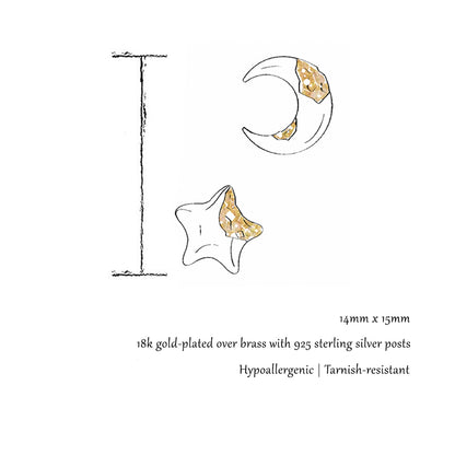 Astra | Star & Moon Two-Tone Mismatched Stud Earrings